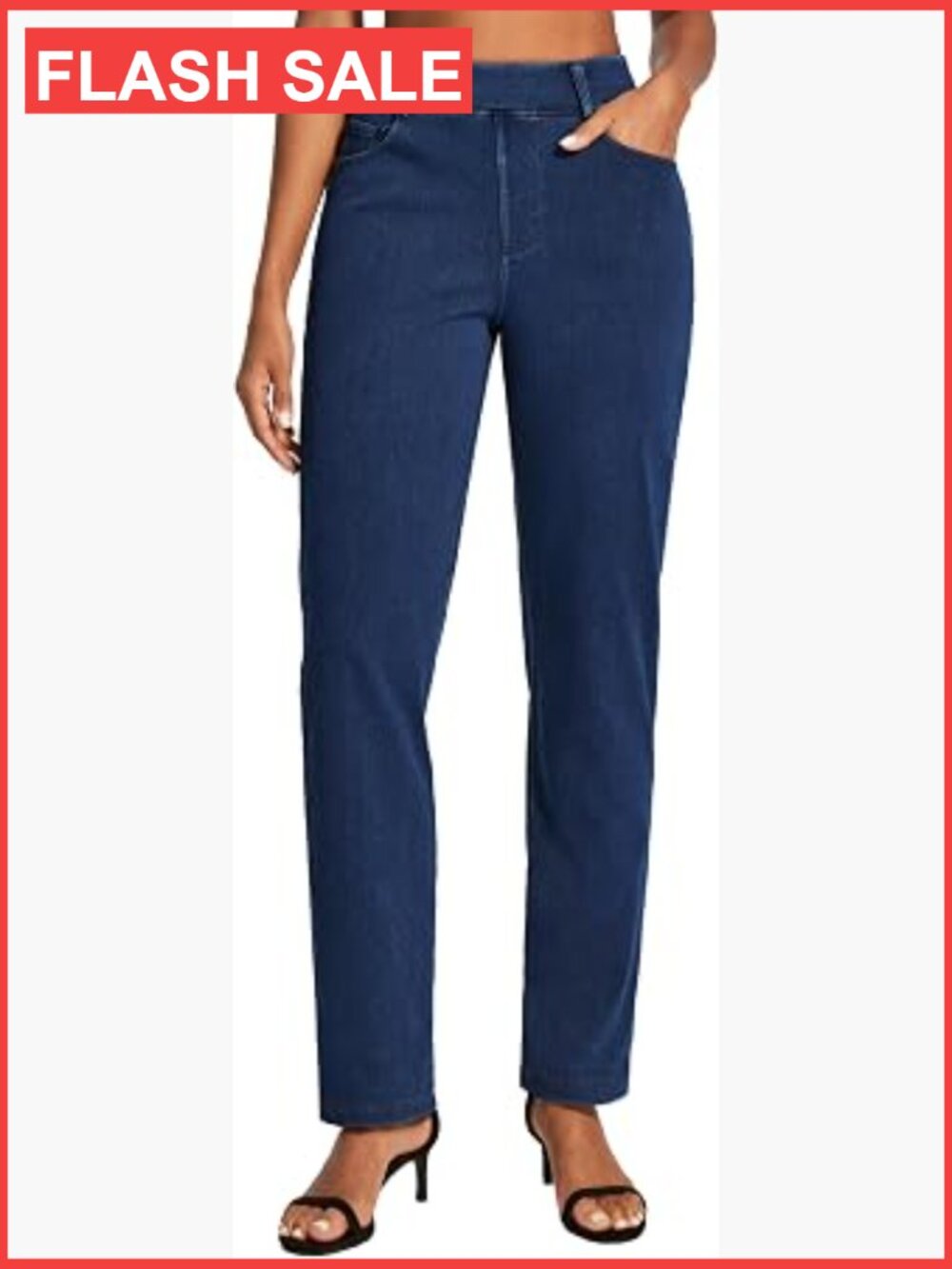 High Waisted Straight Leg Pull On Jeans for Women Stretchy Tummy Control Comfy